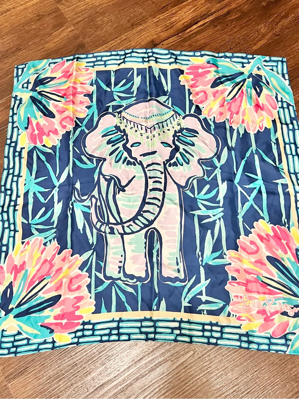 Lilly Pulitzer Navy & Pink Elephant Print Scarf